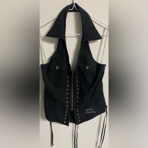 Harley Davidson black halter zip top medium